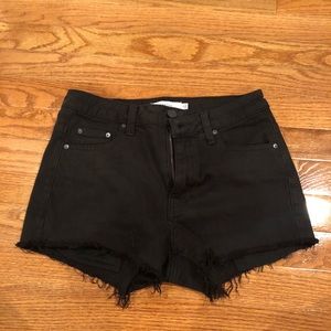 aritzia black denim high rise shorts